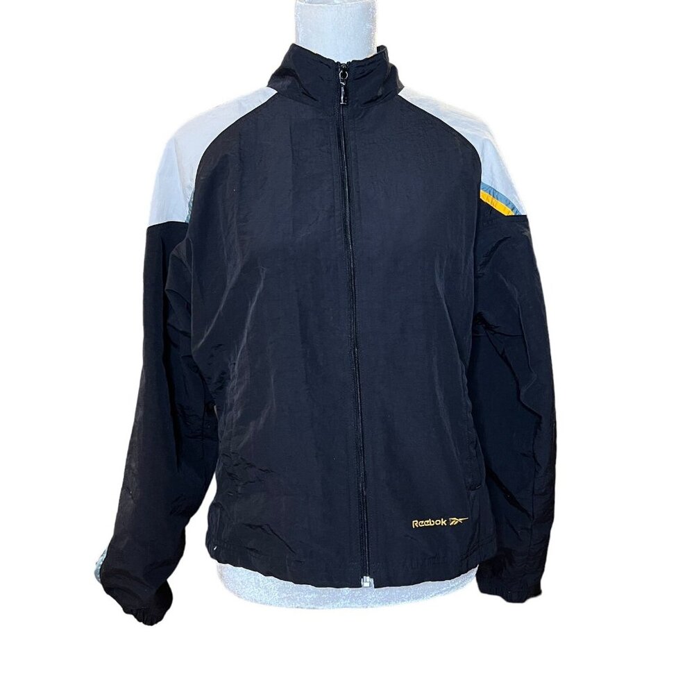 Reebok Womens Vintage Track Jacket 80's-90's Sz L Zip Up Black/ Block Colors